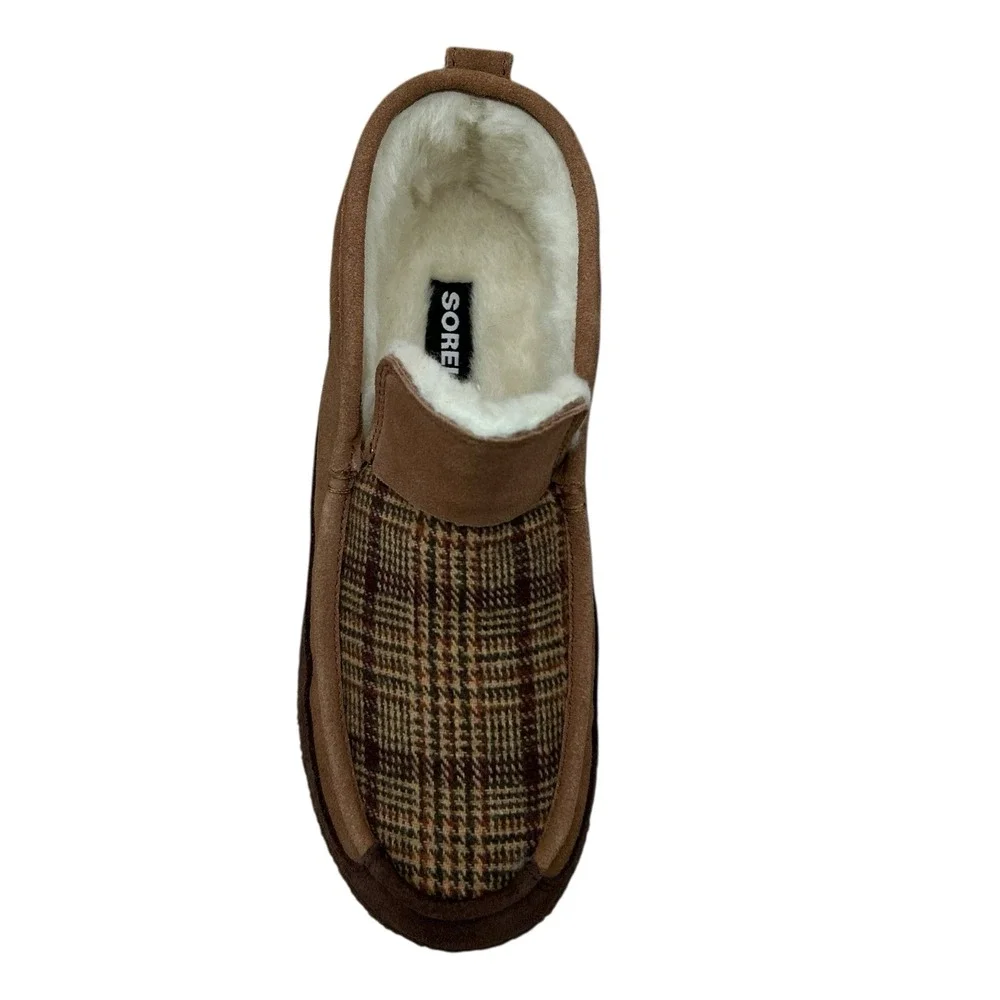 SOREL Mens Manawan Suede Slippers Size 8 Brown Plaid Faux Fur Indoors & Outdoors